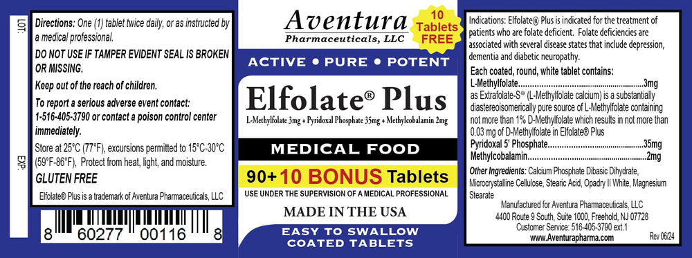 Close-up of ELFOLATE Plus 3mg bonus pack tablets