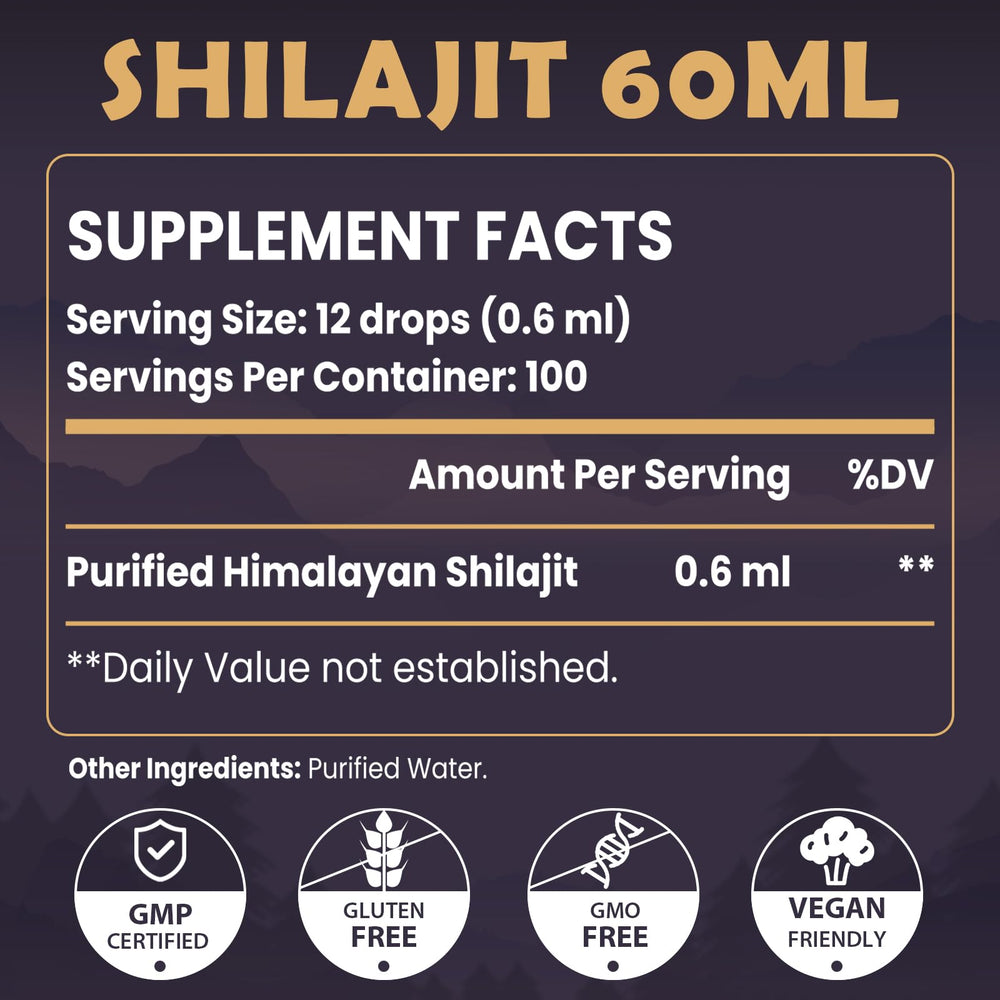Shilajit drops sourced from Himalayan high-altitude mountains