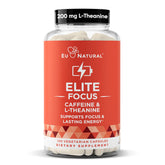 Elite caffeine pills with L-Theanine bottle on hero image.