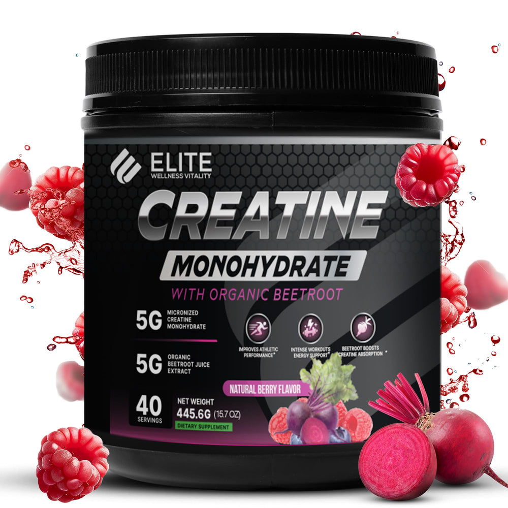 Packaging of Elite Wellness Berry Beetroot Creatine Monohydrate