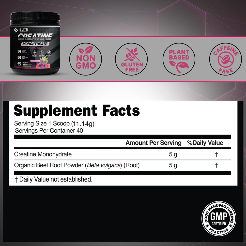 Berry flavor creatine monohydrate with organic beetroot
