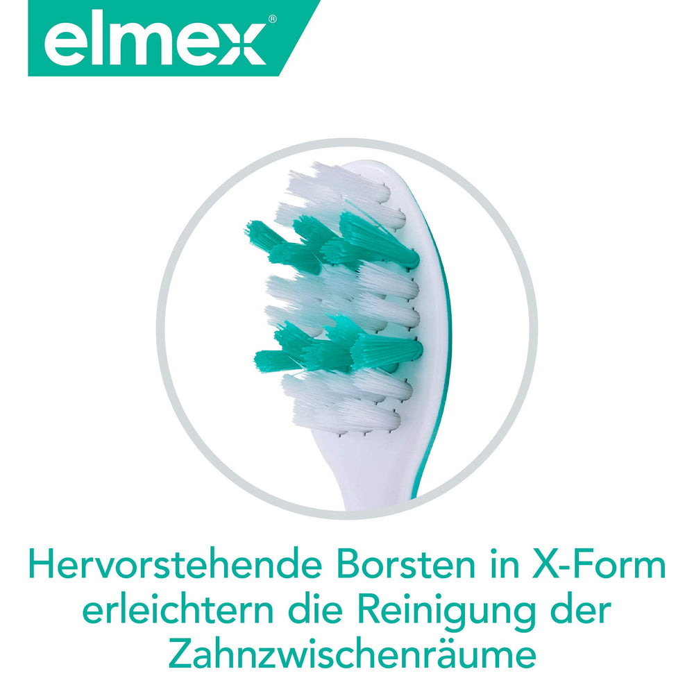 Ergonomic handle with soft thumb stop on ELMEX toothbrush