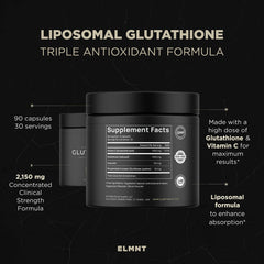 Front view of ELMNT glutathione bottle