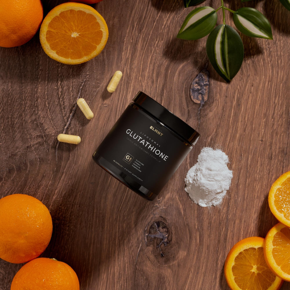 Box packaging and bottle of ELMNT glutathione