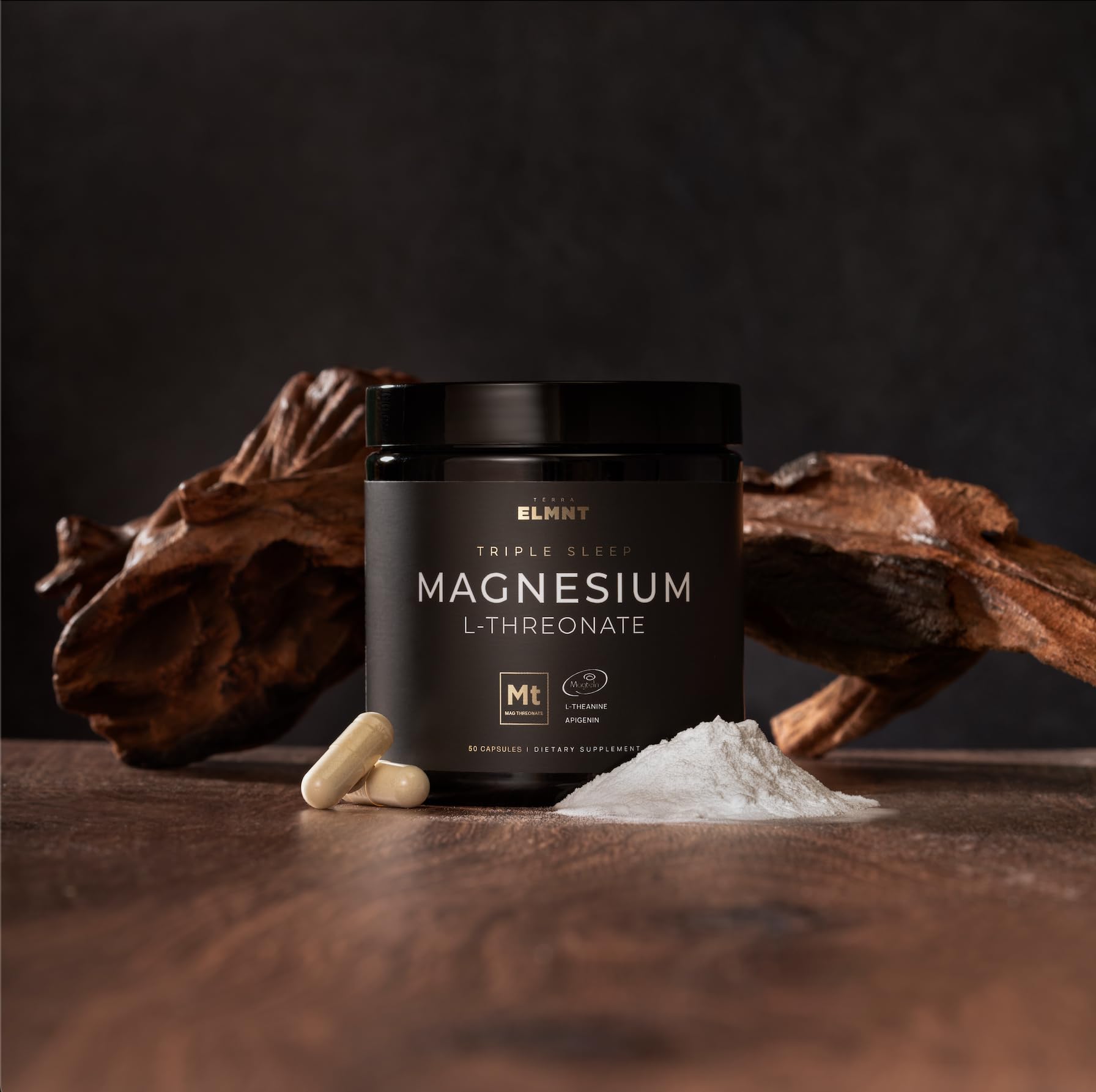 Product shot of ELMNT Triple Sleep bottle with calm sleep concept Product shot of ELMNT Triple Sleep bottle with calm sleep concept