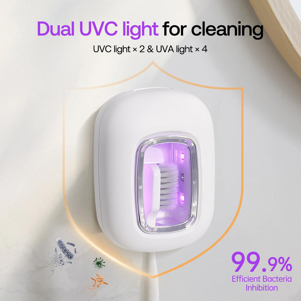 Close-up of dual UVC lamps inside the toothbrush cleaner