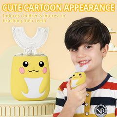 U-shaped brush head provides 360-degree cleaning for kids' teeth