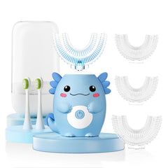 ELOTAME Kids Electric U-Shaped Toothbrush blue with Axolotl cartoon design