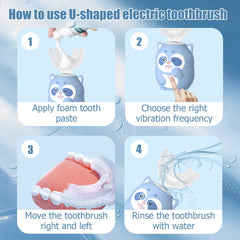 Complete ELOTAME Kids U-Shaped Toothbrush set with 4 brush heads