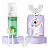 ELOTAME kids unicorn purple U-Shaped electric toothbrush front view