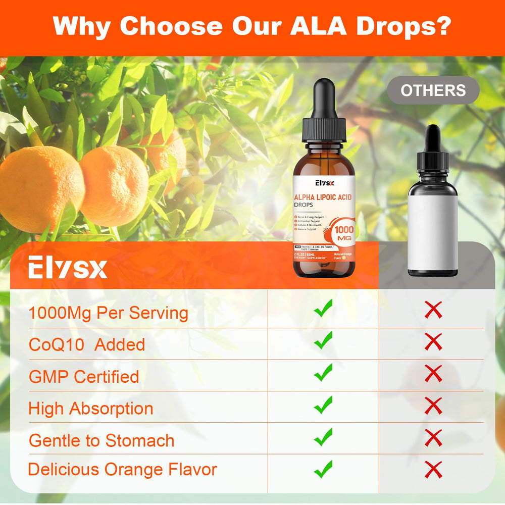 Naturally orange-flavored ALA liquid drops