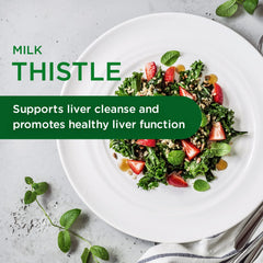 60 vegetable capsules displayed alongside Emerald Labs European Milk Thistle bottle