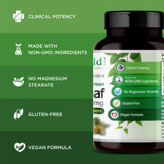 Supplement facts label on Emerald Labs olive leaf bottle