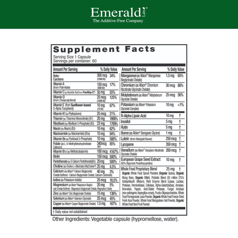 Side view of EMERALD LABS Men's 1 Daily Multi bottle
