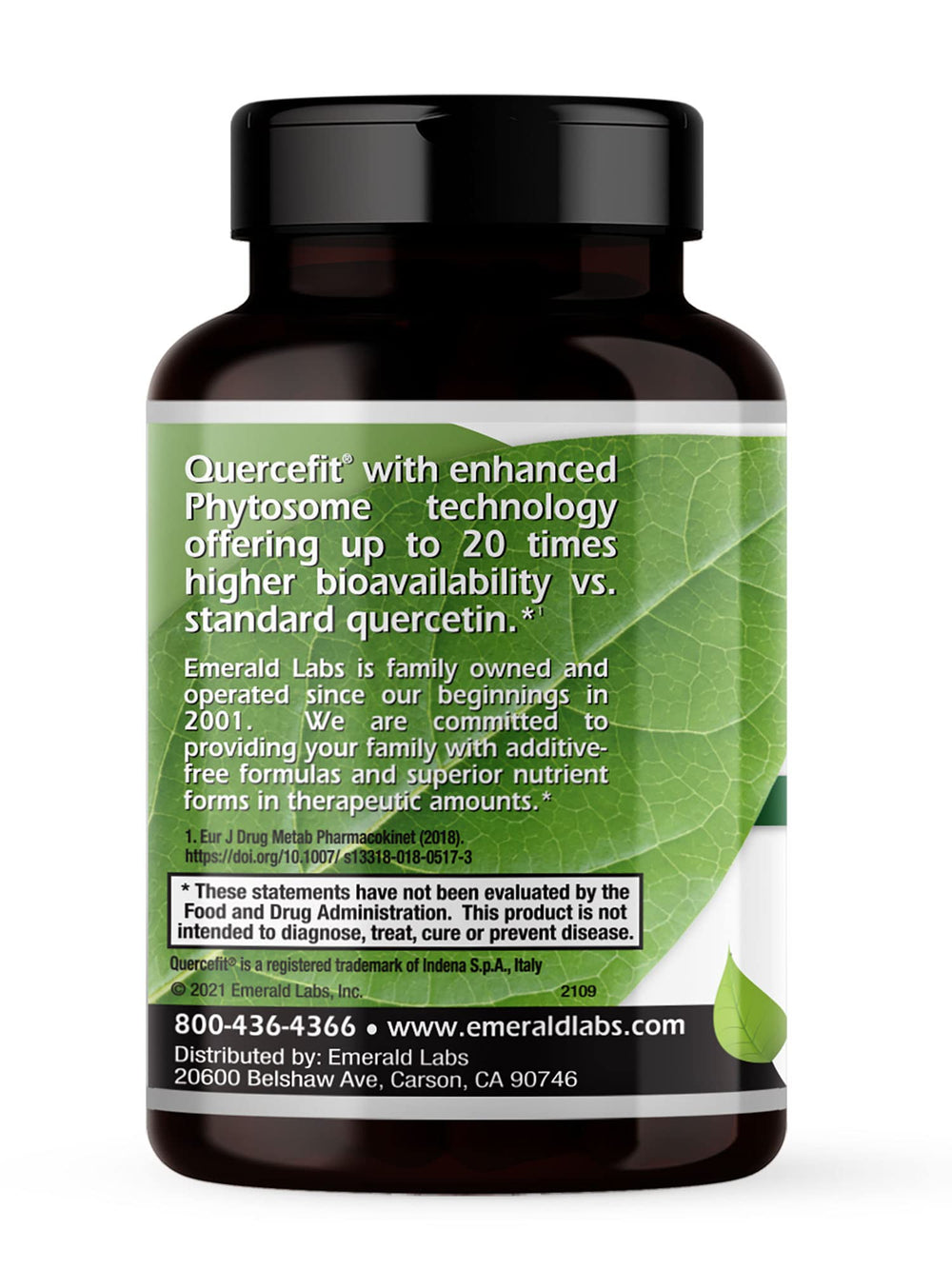 Vegan and gluten-free certification icons on EMERALD LABS supplement packaging