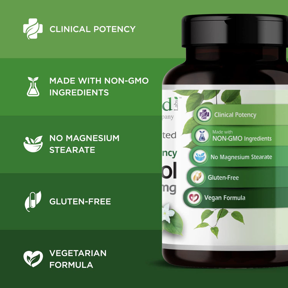 Vegan and gluten-free label on Emerald Labs Resveratrol packaging