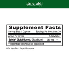 Close-up of Setria L-Glutathione capsules next to bottle