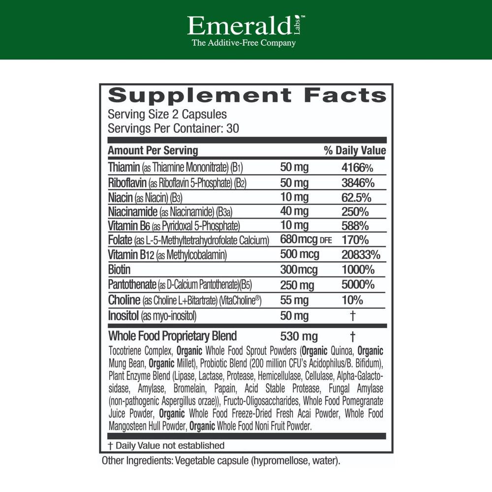 Vegan vitamin B complex capsules close-up