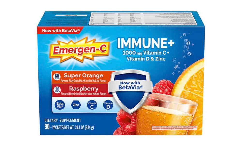 Front label of Emergen-C Immune+ packet showing 1000 mg Vitamin C