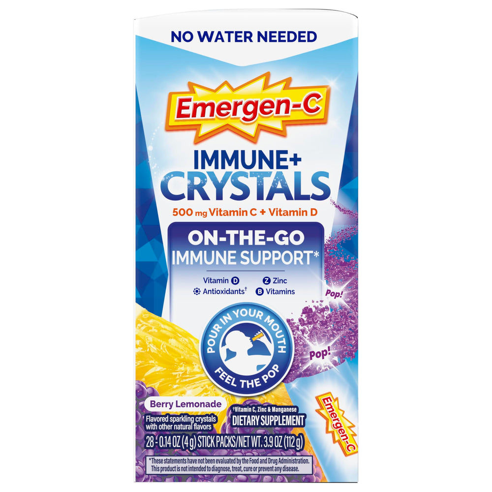 Emergen-C Immune Plus Crystals Berry Lemonade flavor with natural fruit flavors