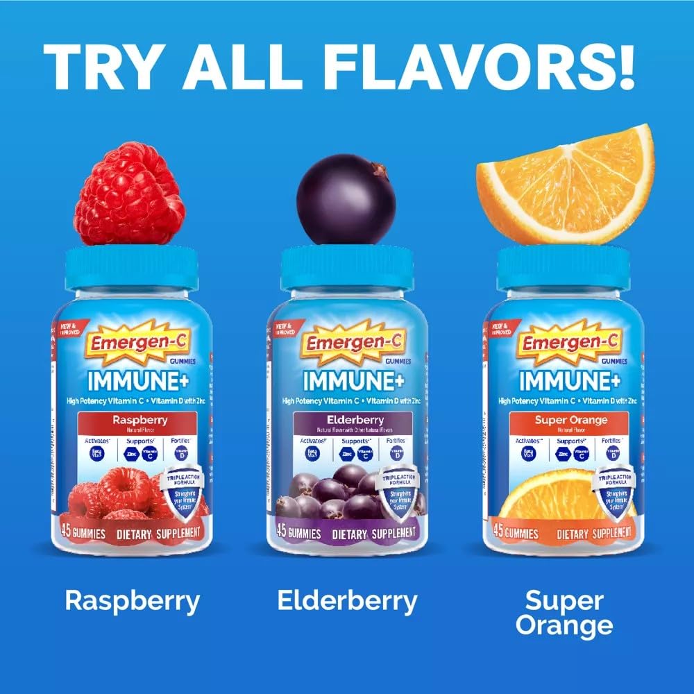 Two other flavors: Super Orange and Raspberry for Emergen-C Immune+ Gummies