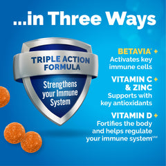 Emergen-C Immune+ bottle back label showing BetaVia and vitamins for informed use.