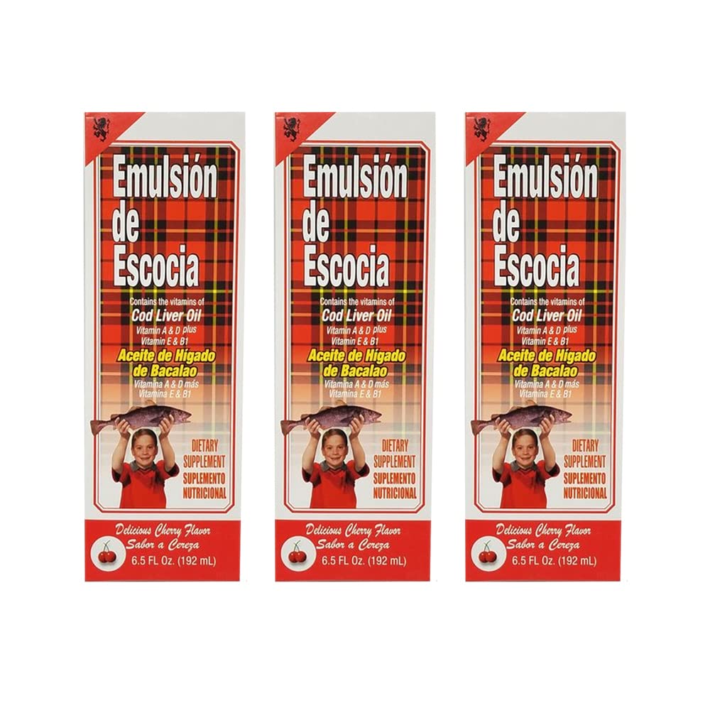 Cherry-flavored Emulsion de Escocia Cod Liver Oil bottle