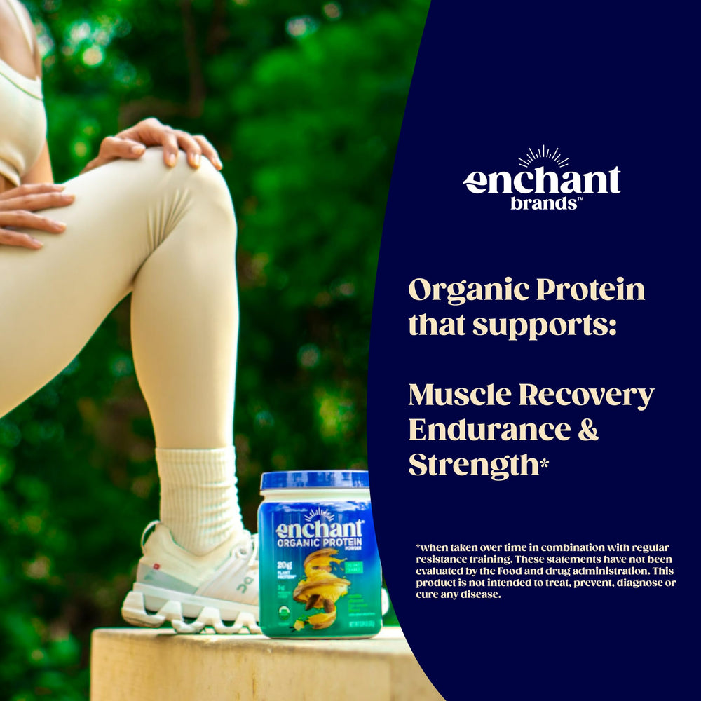 Enchant Organic Protein Powder North American farms label emphasizes trusted sourcing.