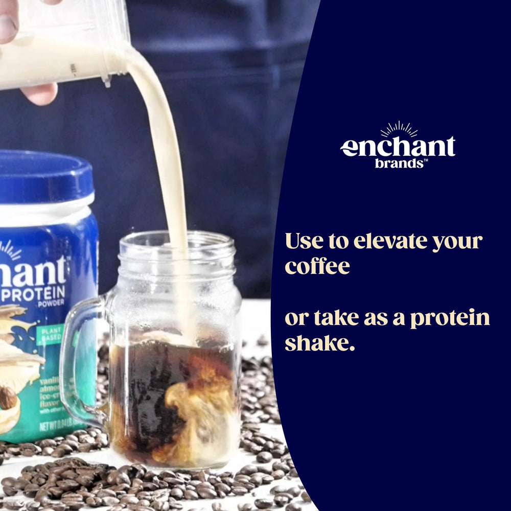 Enchant Organic Protein Powder packaging highlights USDA Organic and non-GMO certifications.
