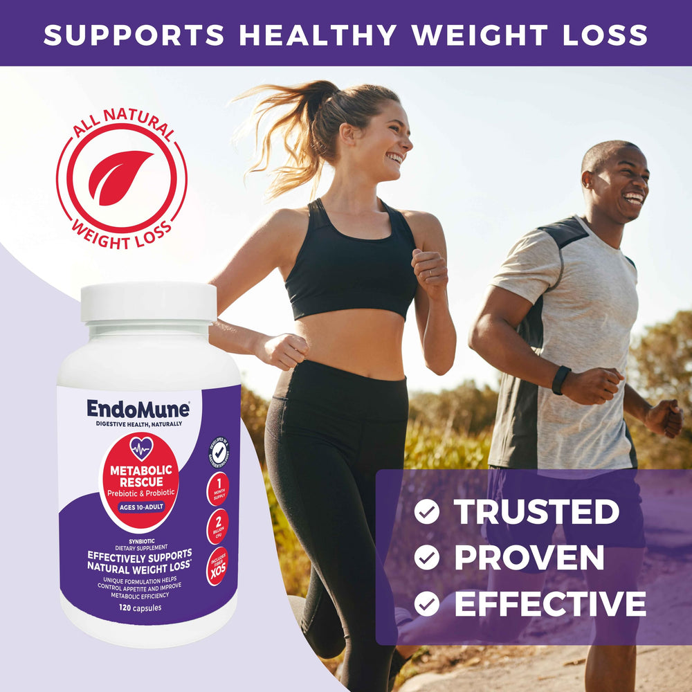 Endomune Metabolic Rescue capsules close-up highlights 2B CFU per serving for gut balance.