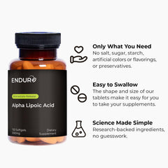 Gluten-free and vegan Endur Alpha Lipoic Acid 300mg softgels