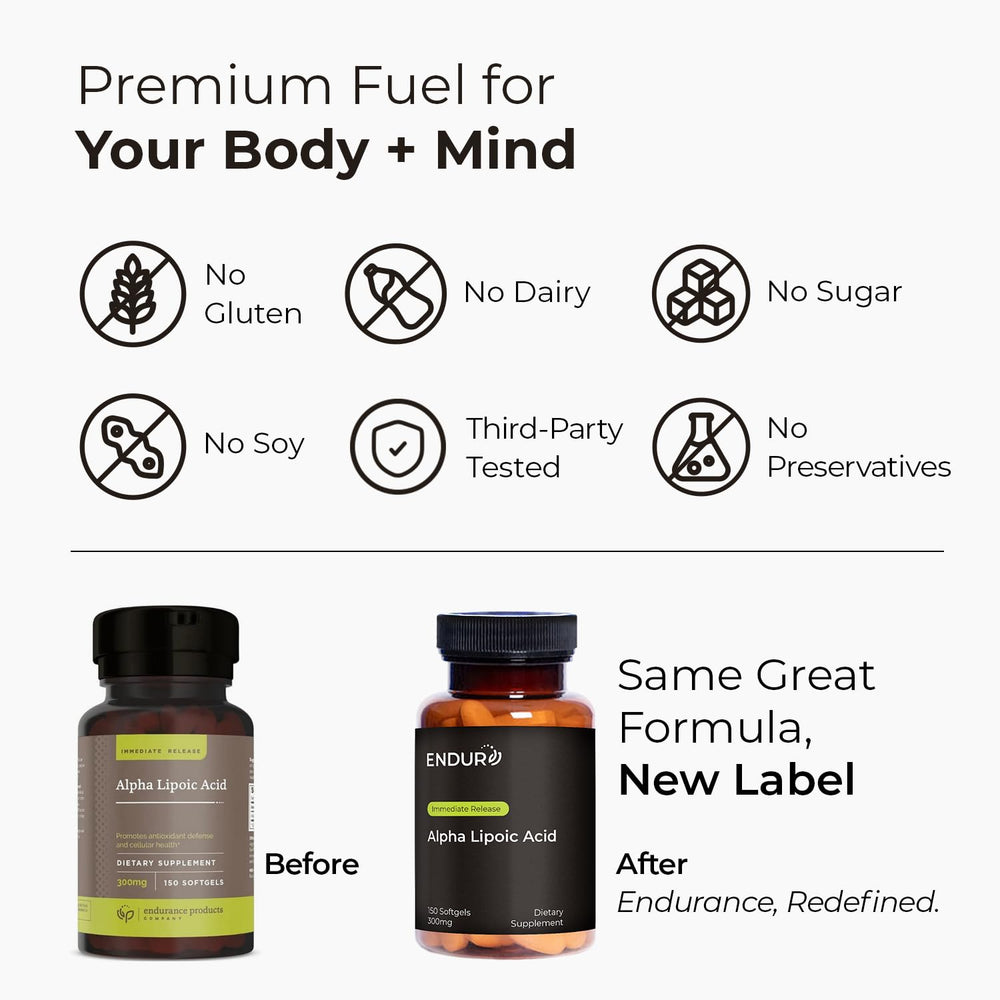 Ingredients and supplement label for Endur Alpha Lipoic Acid 300mg