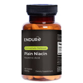 Endur Plain Niacin bottle label – 500mg per tablet, 100 tablets