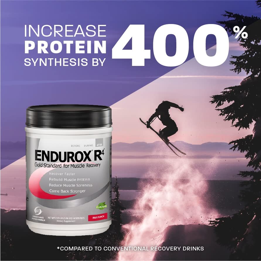 Endurox PacificHealth R4 I scoop in tub shows protein-carb blend for recovery.