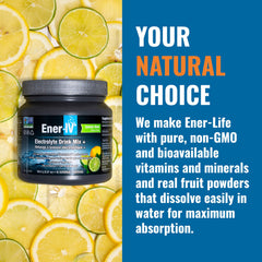 Ener-C clean, natural nutrients label emphasizes non-GMO, vegan, gluten-free ingredients.