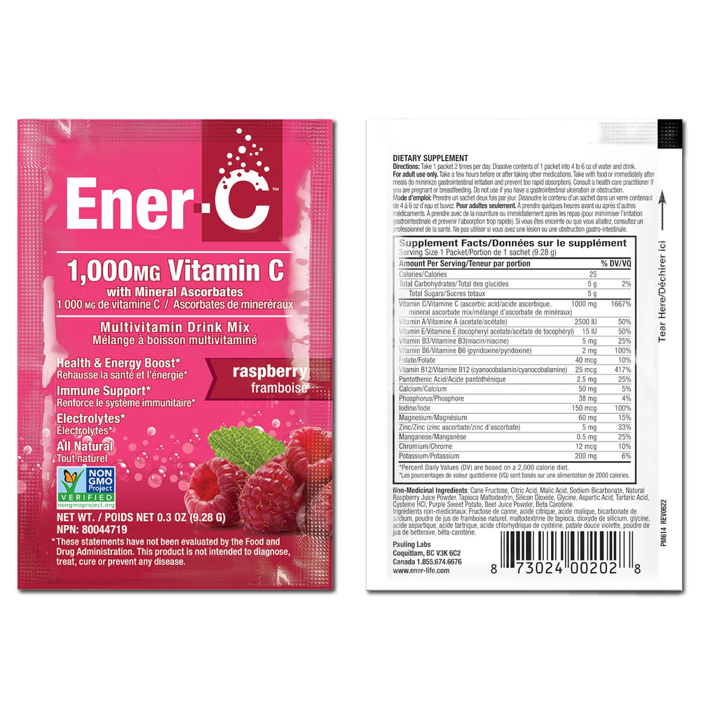 Ener-C Raspberry sachets and scoop ready for use