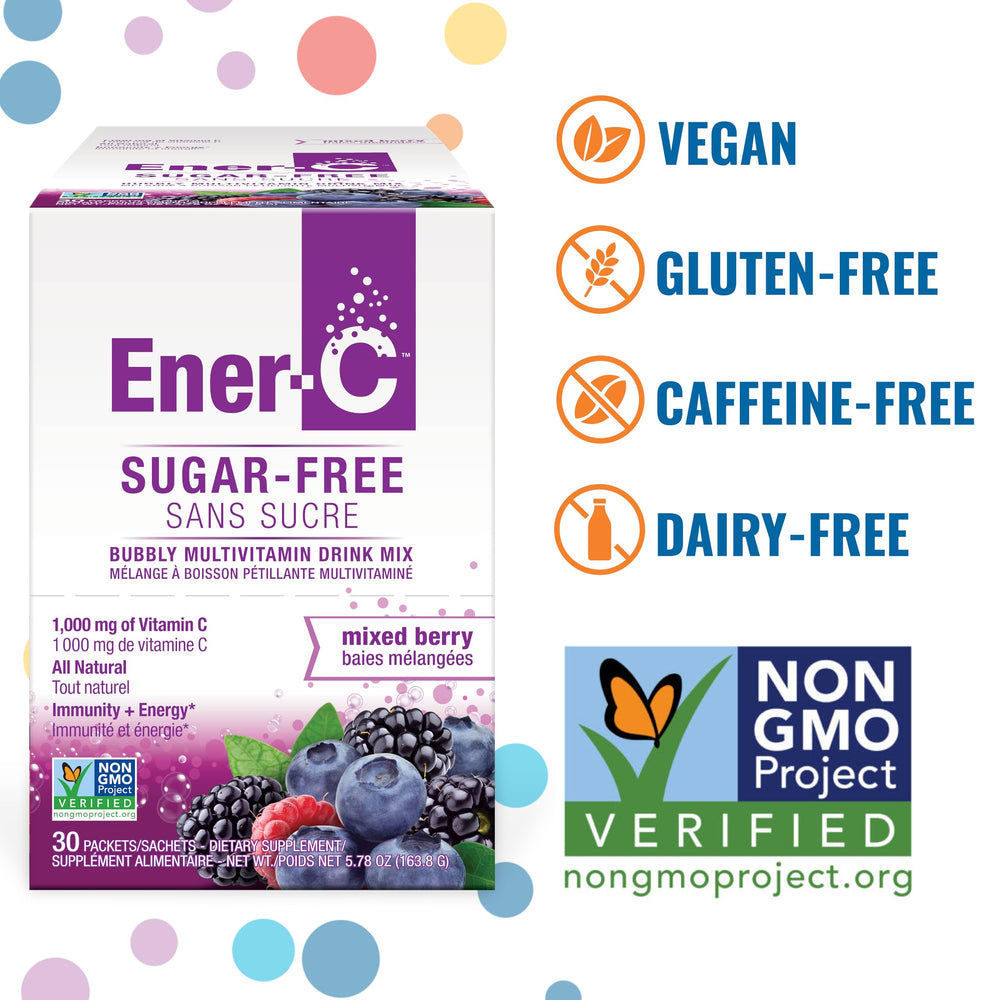 Ener-C Berry flavor packaging and powder sachets