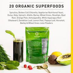 Alkalizing spinach and wheatgrass powder close-up