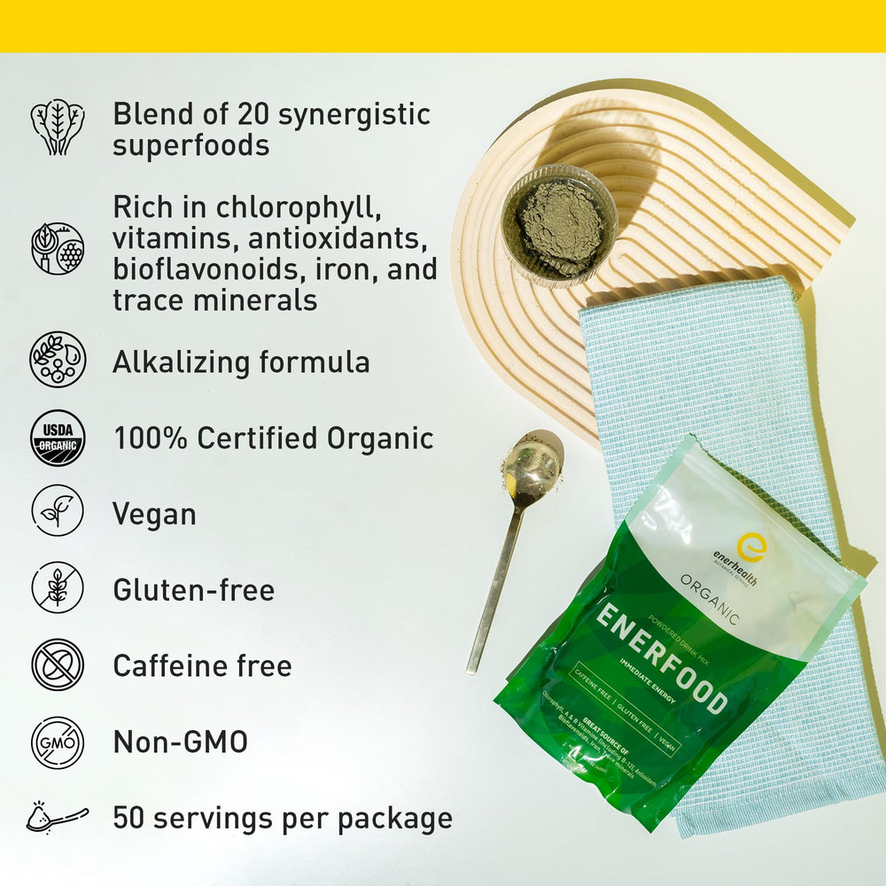 EnerFood powder being stirred into juice or smoothie