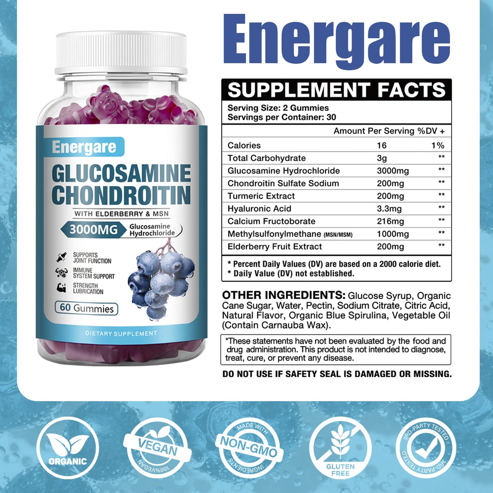Vibrant Energare glucosamine chondroitin gummies in fun shapes