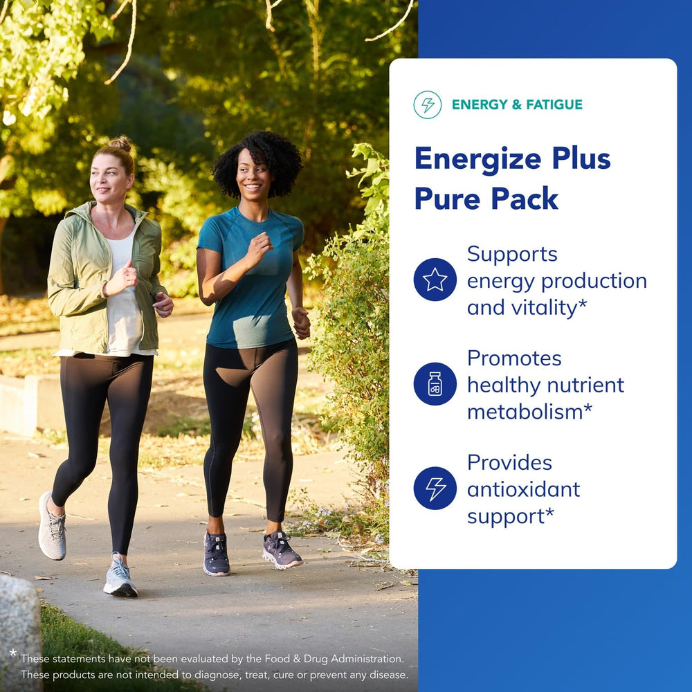 Close-up of Energize Plus Pure Pack label highlighting energy production benefits