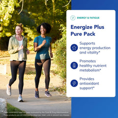 Close-up of Energize Plus Pure Pack label highlighting energy production benefits