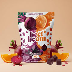 Energy of Life Beet Boom label closeup emphasizing beet nutrition and nitric oxide support.