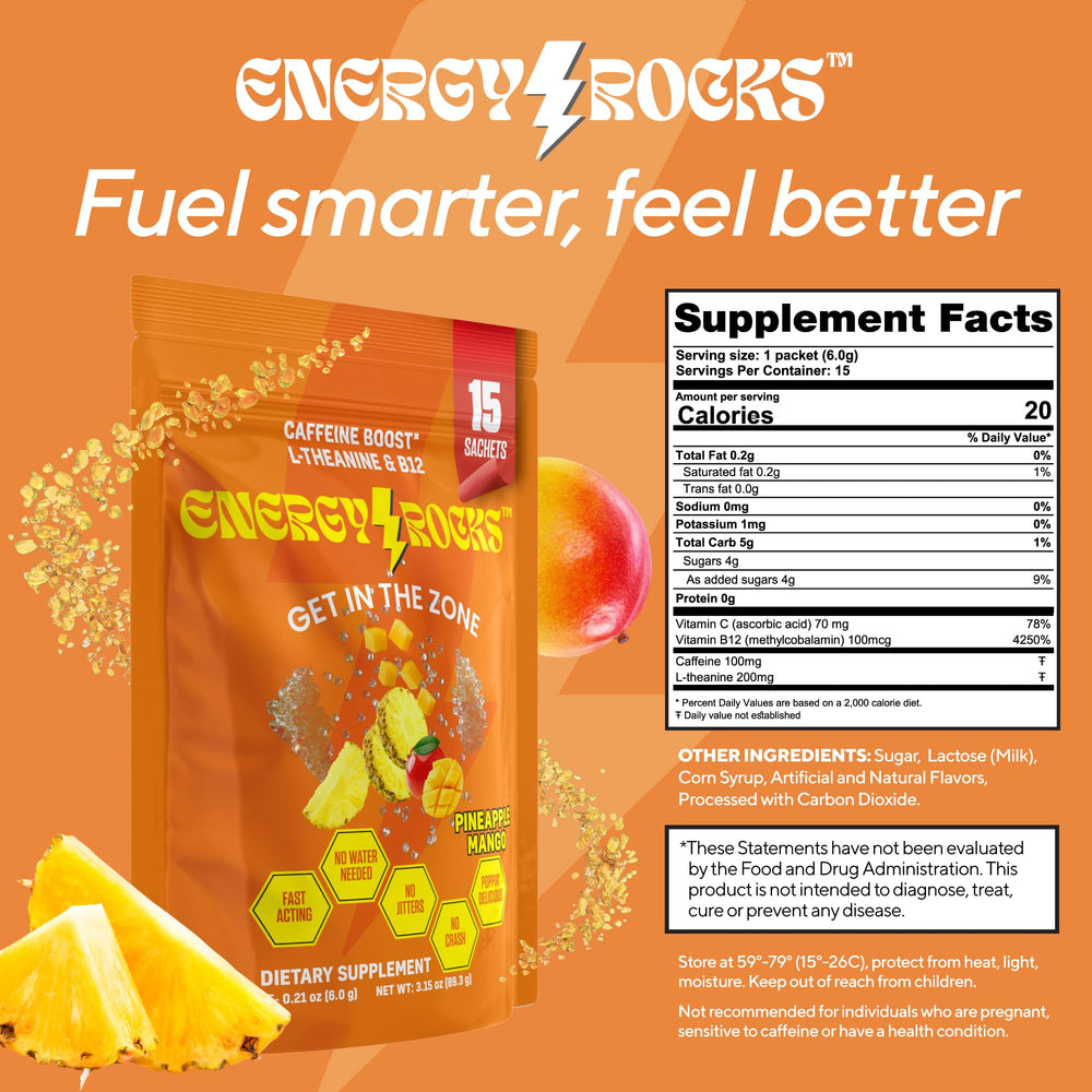 Energy Rocks caffeine-l-theanine-b12 balance — steady energy and mood support.