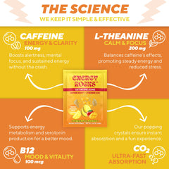 Energy Rocks 100mg caffeine plus 200mg L-Theanine — calm energy throughout the day.