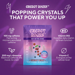 Energy Rocks popping crystals on tongue for quick lift.