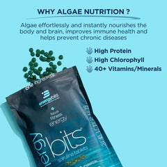 Close-up of ENERGYBITS spirulina tablet showing one-ingredient formula