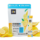 Engineered Nutrition lemonade electrolyte packets closeup show crisp flavor and hydration potential.