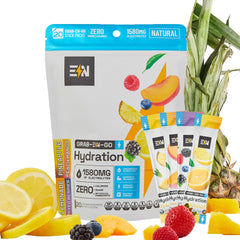 Engineered Nutrition variety pack lemonade packet poured into water showcasing hydration on the go