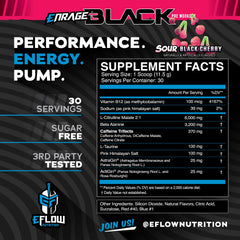 eFlow Nutrition Enrage Black powder close-up highlighting high-stimulant blend for energy